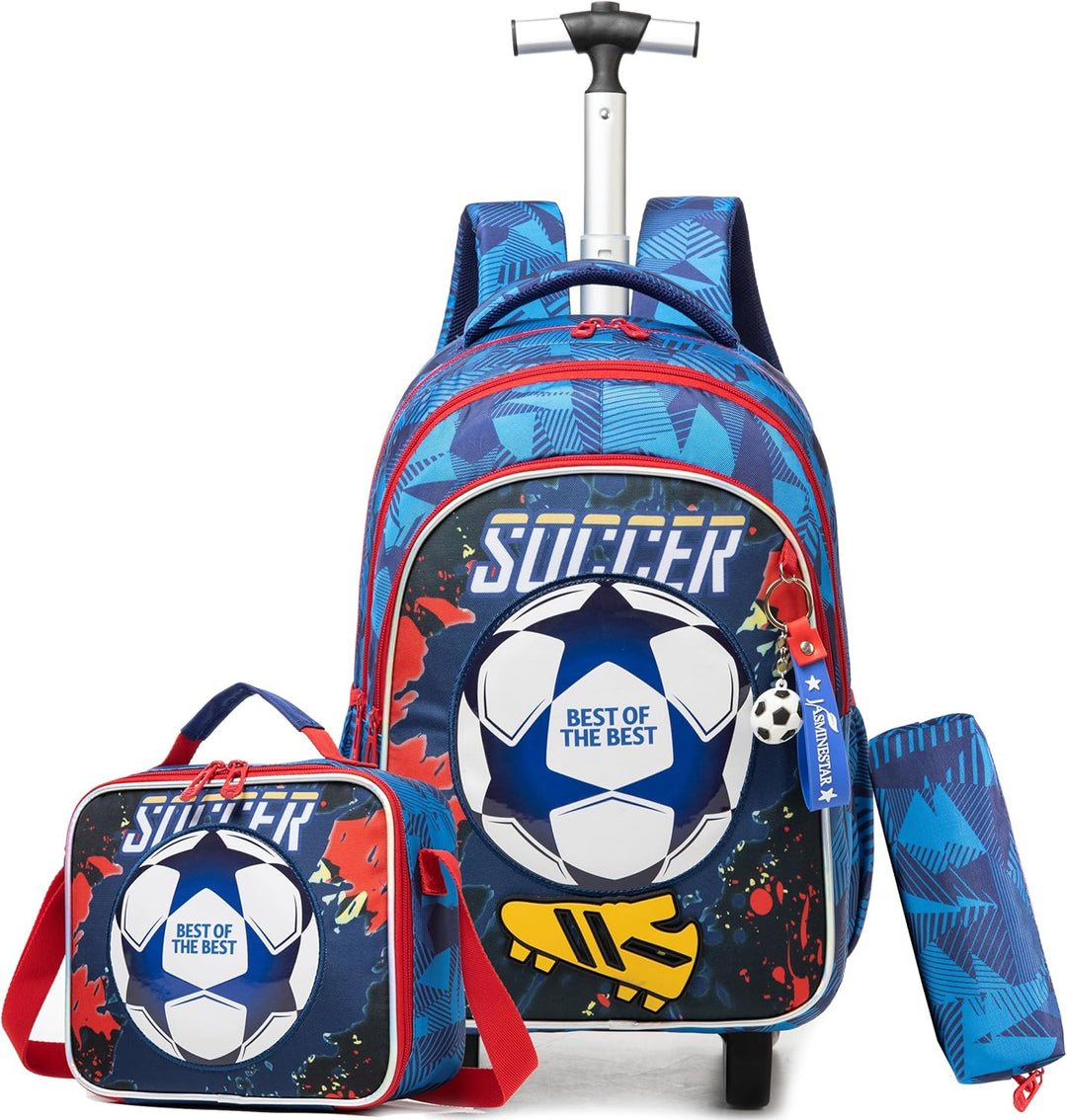 HTgroce Schulranzen mit Rollen, Rucksack mit Trolley für Kinder, für Schule, Reisen, Blau Fu&#xDF;ba