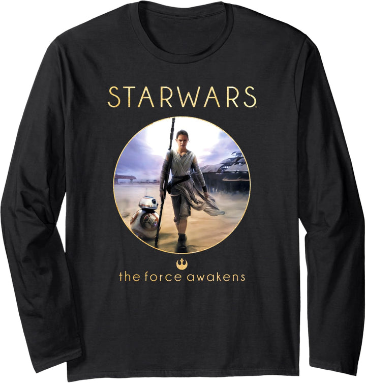 Star Wars Rey BB-8 Episode 7 Jakku Poster Langarmshirt