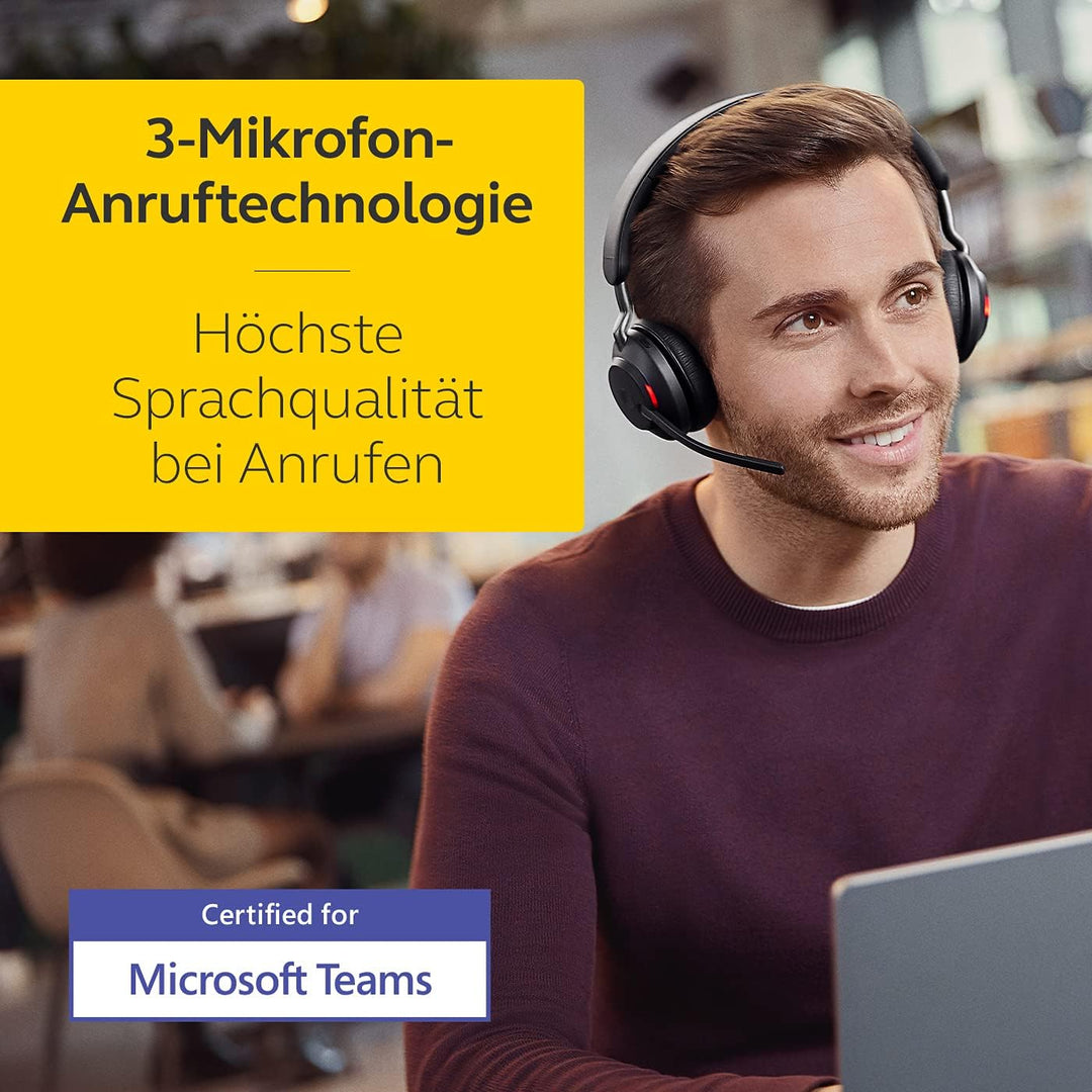 Jabra Evolve2 65 Wireless PC Headset – Noise Cancelling Microsoft Teams Certified Stereo Headphones