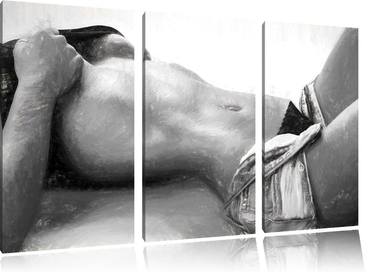Pixxprint Sexy Frau mit schönem Körper Kohle Zeichnung Effekt 3-Teiler Leinwandbild 120x80 Bild auf