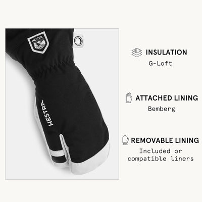 Hestra Army Heli 3-Finger-Skihandschuh für Herren, Leder 6 Schwarz, 6 Schwarz