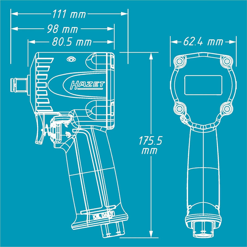 HAZET Druckluft-Schlagschrauber 9012M-1 | extra kurz - nur 80 mm, Max. Lösemoment: 1200 Nm, Vierkant