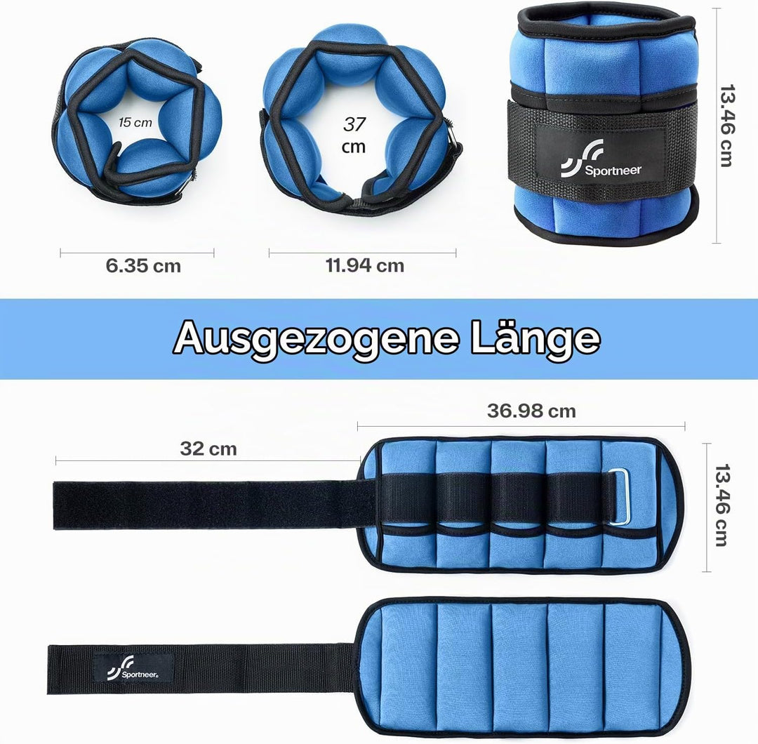 Sportneer Verstellbare Gewichtsmanschetten für Füsse oder Handgelenke, 0,7–3 kg pro Knöchel, 1,4–6 k