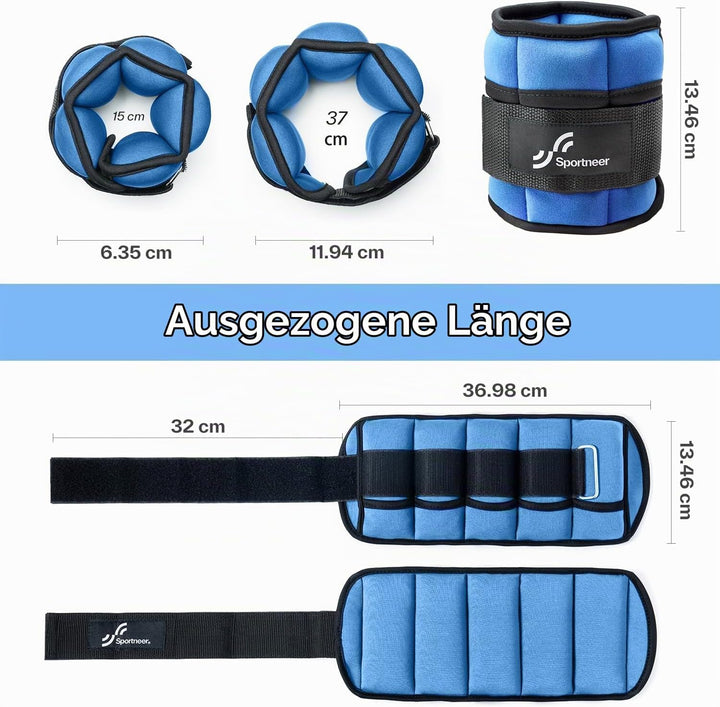 Sportneer Verstellbare Gewichtsmanschetten für Füsse oder Handgelenke, 0,7–3 kg pro Knöchel, 1,4–6 k