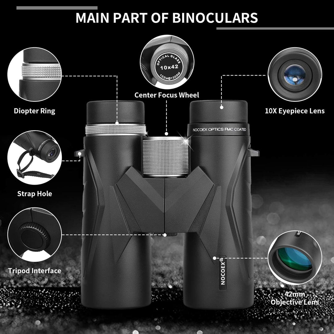 NOCOEX 10x42 Fernglas Erwachsene，Kompaktes Tragbares Fernglas mit nachtsicht，Ideal für Vogelbeobacht