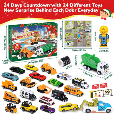 iZoeL Adventskalender Autos Junge 2024,Auto-Spielzeug-Adventskalender Kinder, 24 Fahrzeuge aus Legie