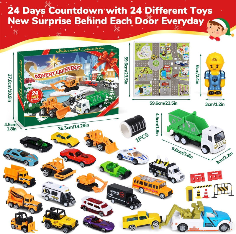 iZoeL Adventskalender Autos Junge 2024,Auto-Spielzeug-Adventskalender Kinder, 24 Fahrzeuge aus Legie