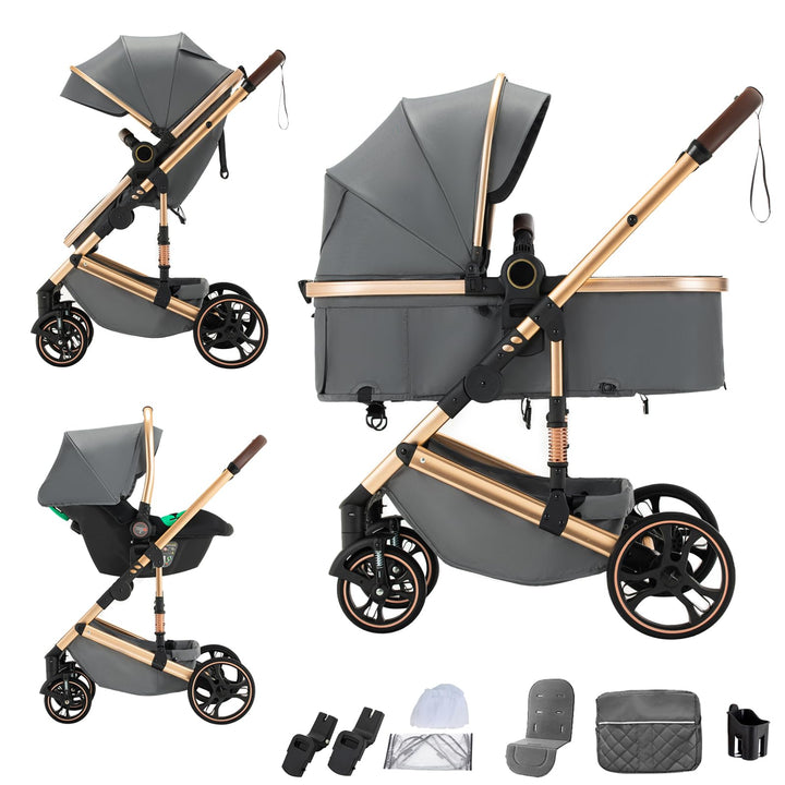 Kinderwagen 3 in 1,Puppenwagen Mit Babyschale Buggy Komplettset with One-touch Folding,KombiKinderwa