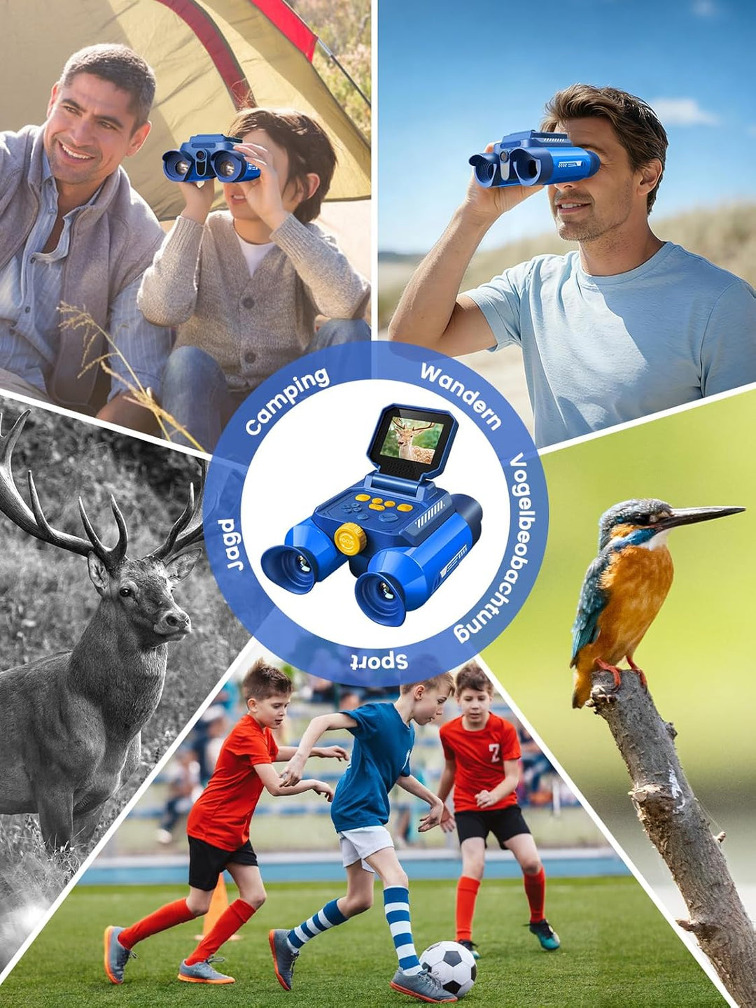 Acoath Fernglas für Kinder, 10-facher Optischer Zoom mit Nachtsich, Kamera mit Foto- & Videofunktion