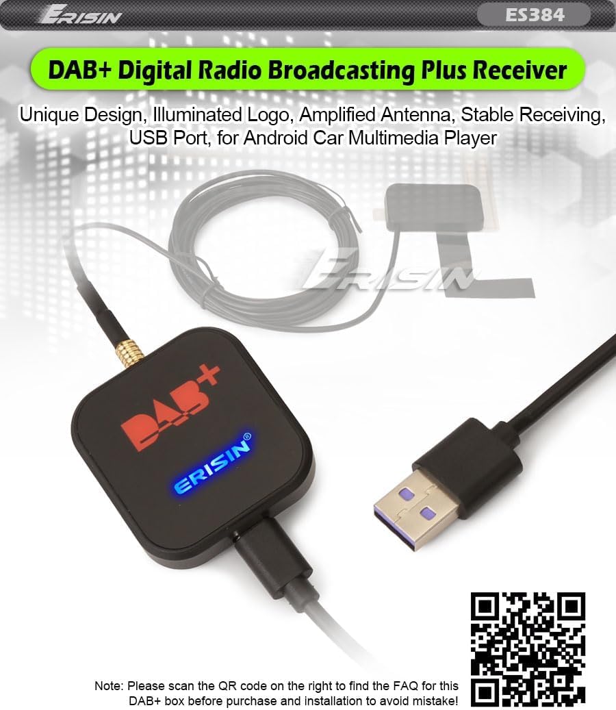 Erisin DAB+ Digital Radio Box Antenne mit Verstärkter Antenne Kit Adapter für Auto Stereo Android 9.
