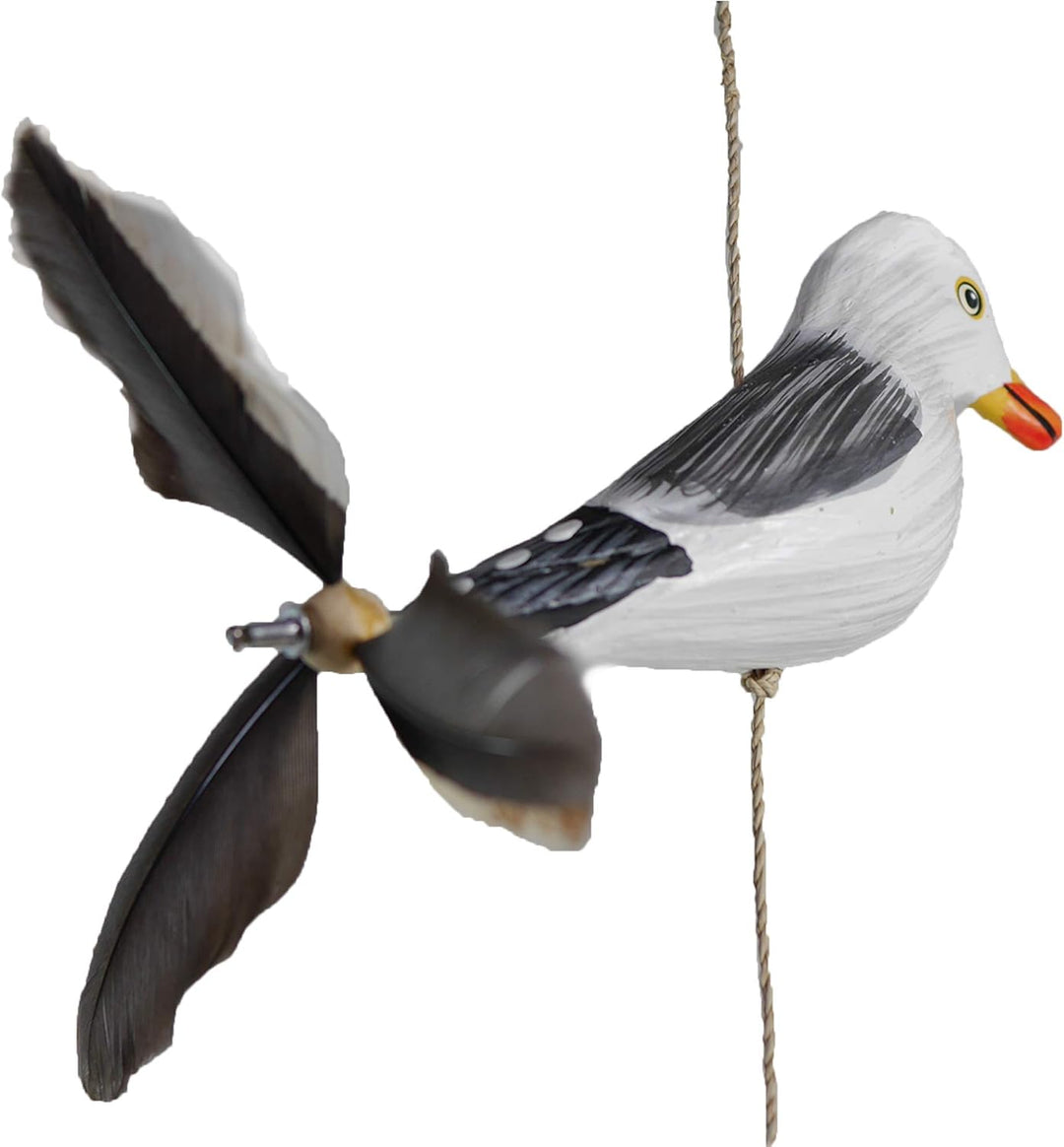 ART-CRAFT Möwe-Rudil mit Feder Propeller mit 3 Vögeln Holz Tierfiguren als Maritime deko, Balkon-dek