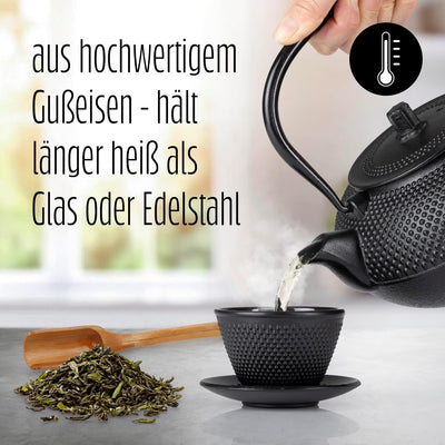 Lumaland Tee Set 12-teilig | 1,4 Liter Gusseiserne Teekanne Tetsubin | Stövchen aus Gusseisen | 4 Te