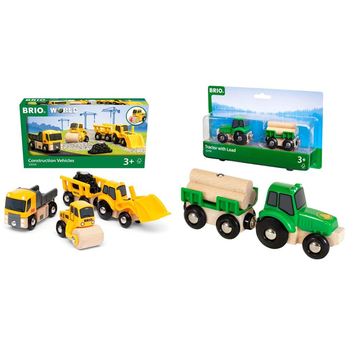 BRIO World 33658 Baustellenfahrzeuge - Ergänzung Holzeisenbahn - Empfohlen ab 3 Jahren &amp; 33799 - Tra