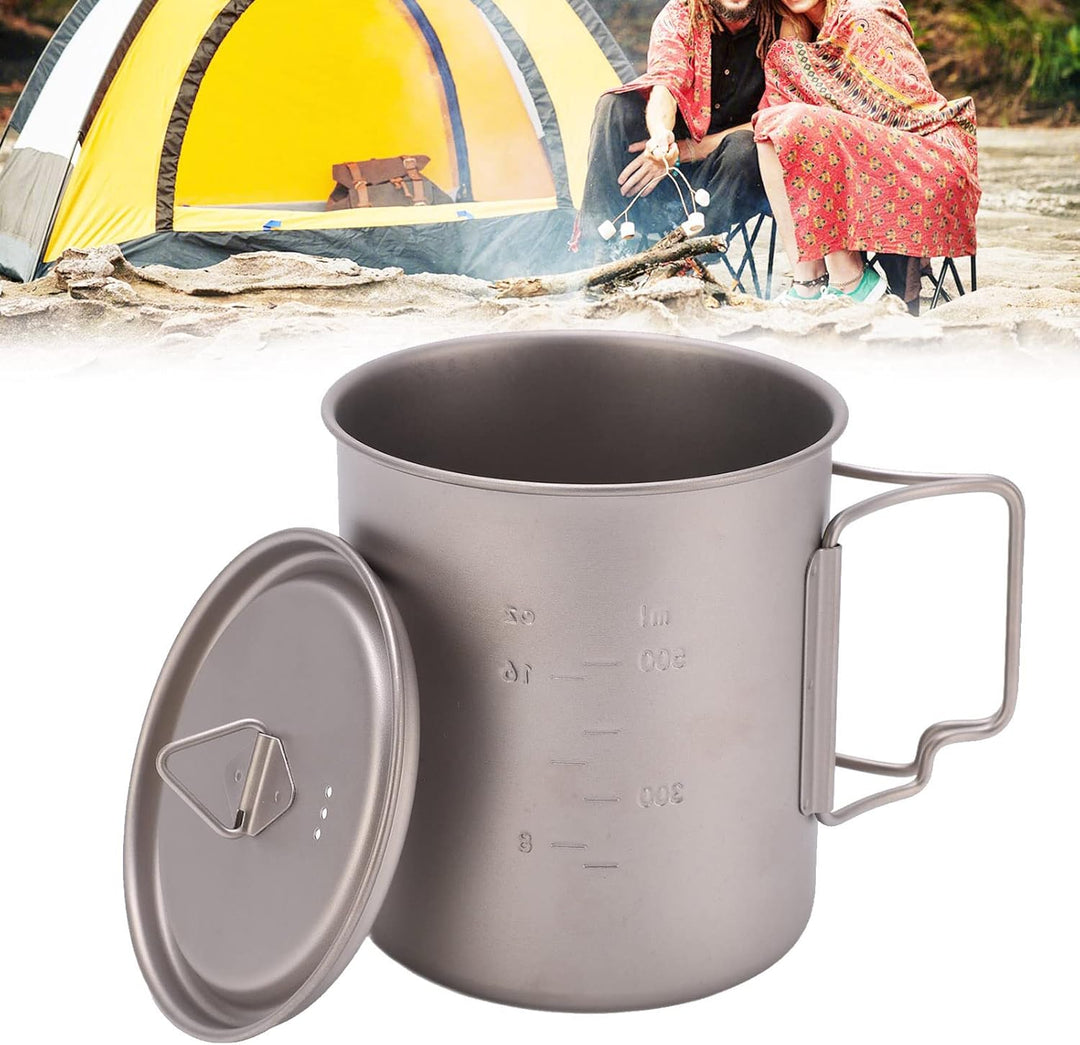 FOUF Titan-Becher, 750 Ml, Outdoor-Wand-Isolierbecher, Campingbecher mit Klappbaren Griffen und Deck