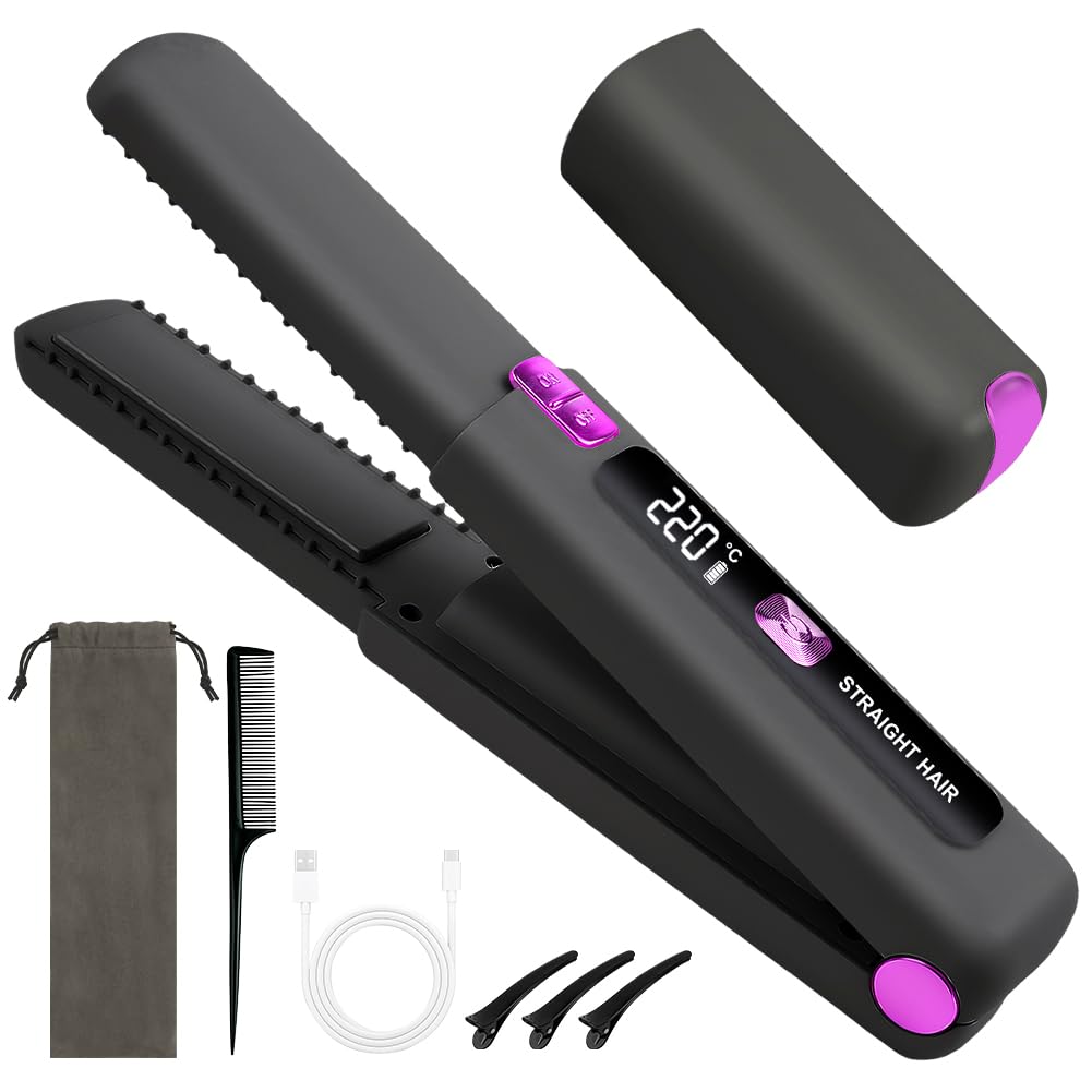 2 in 1 Glätteisen, 4500mAh Haarglätteisen, Kabellos Haarglätter, Keramik-Turmalin-Beschichtung, Weni