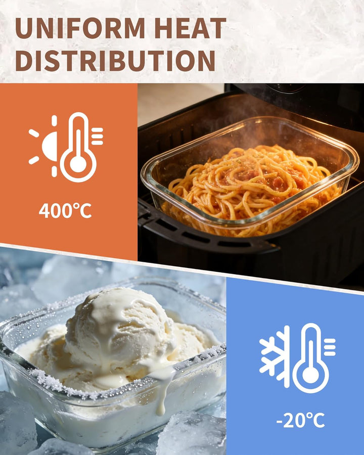 2 Stück Glas Auflaufform für Airfryer, Airfryer Zubehör passend für Cosori, Ninja, Philips uvm. spül