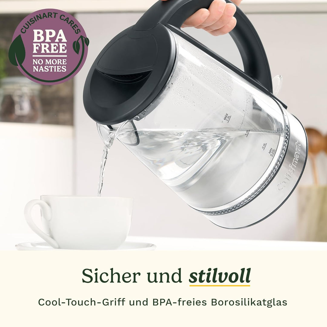 Cuisinart 1,7L Glas-Wasserkocher mit variabler Temperaturregelung | 3KW Schnellkochfunktion | Cool-T
