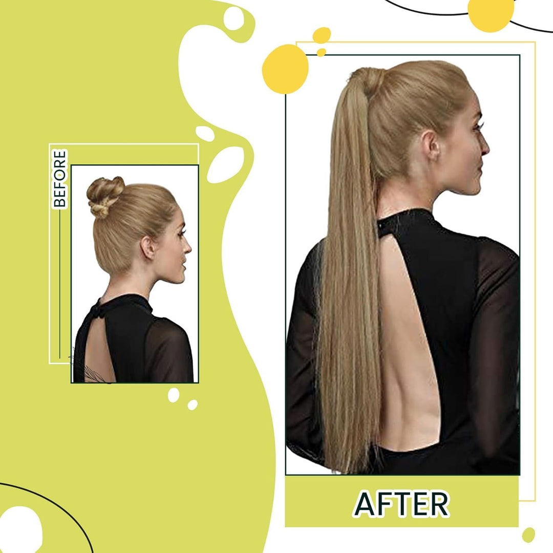 RUNATURE Ponytail Extension Echthaar Braun Highlight Blond 30cm Kurz Menschliches Haar 70g Echthaar