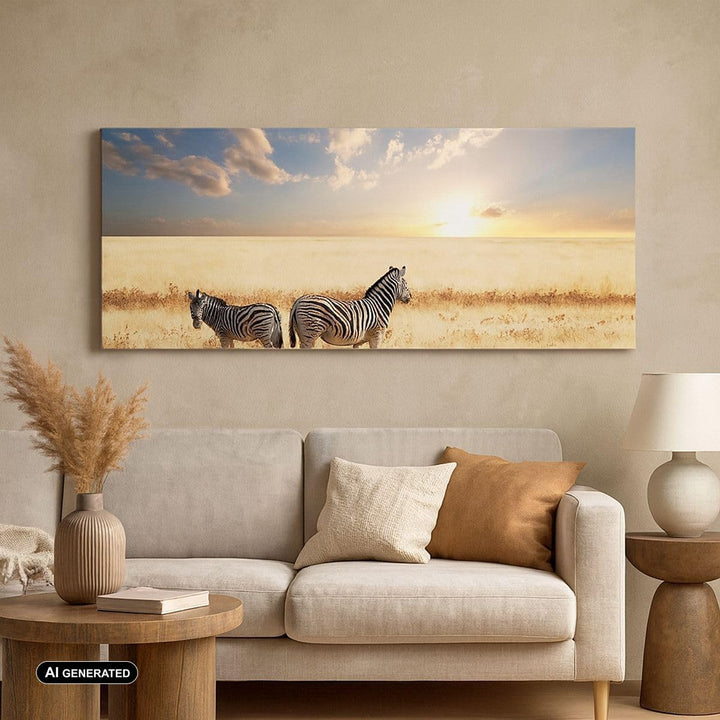 Wandbilder Dekoration Wohnzimmer Zebra tier gestreift savanne Panorama Bilder auf Leinwand 120x50cm