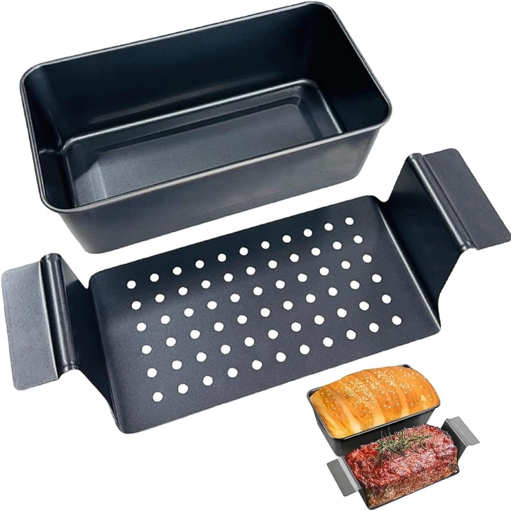 Hackbratenpfanne mit Abtropfschale, antihaftbeschichtete Hackbratenpfanne aus Karbonstahl mit Abtrop