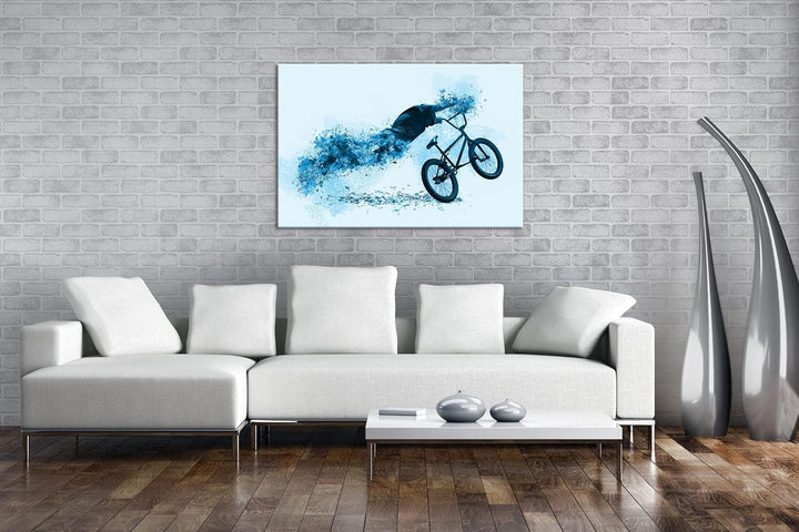 deyoli Illustration auflösender BMX´er Format 80x60 Effekt: Monocrome Blau als Leinwandbild, Motiv f