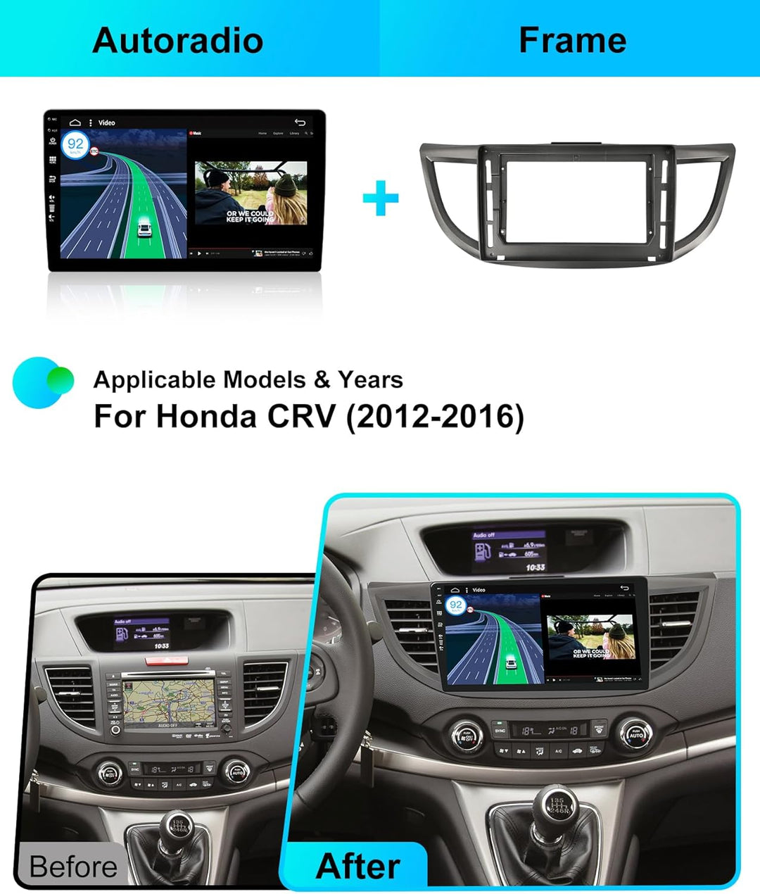 [6G+128G] - Android 12 IPS Autoradio Passt für Honda CRV (2012-2016) - Kabellos CarPlay/Android Auto