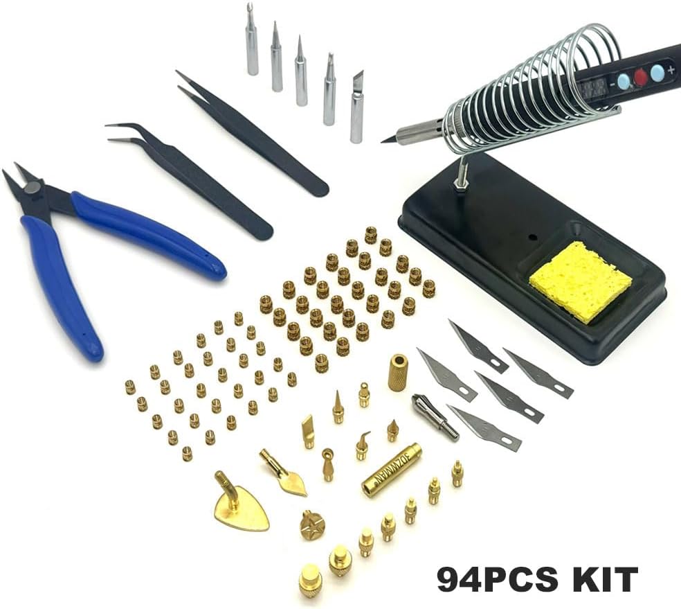 Heat Set Insert Tools kit Brass Nuts 3D Printing 60W Digital Soldering Iron 94PCS