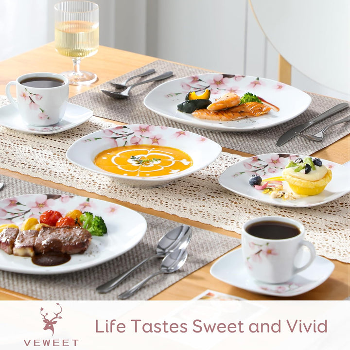 VEWEET Geschirrset 6 Personen, ANNIE 30-teilig Porzellan Geschirr Set, Tafelservice mit je 6 Speiset
