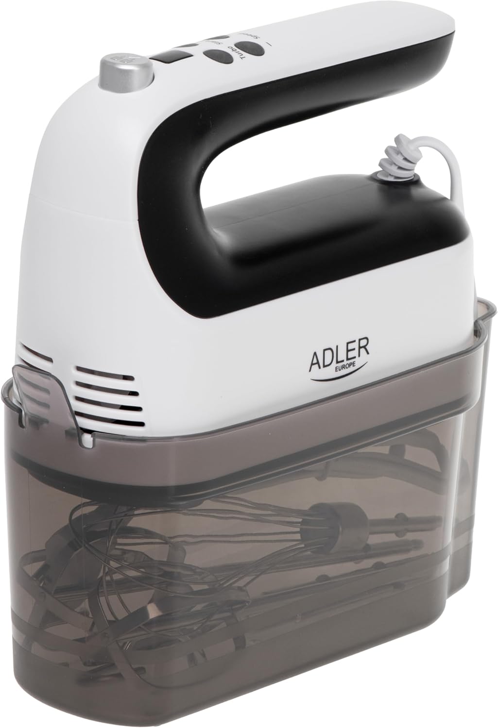 Adler AD 4229 Elektrischer Handmixer, 5 Zubehörteile, digitale Geschwindigkeitsregelung, Turbo, Weis