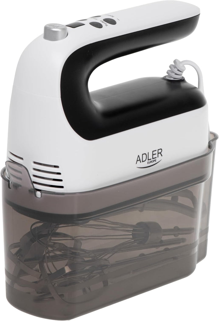 Adler AD 4229 Elektrischer Handmixer, 5 Zubehörteile, digitale Geschwindigkeitsregelung, Turbo, Weis