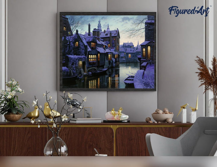 Figured'Art Malen Nach Zahlen Erwachsene Mit Rahmen Kanal im Winter - Paint by Numbers Basteln DIY B