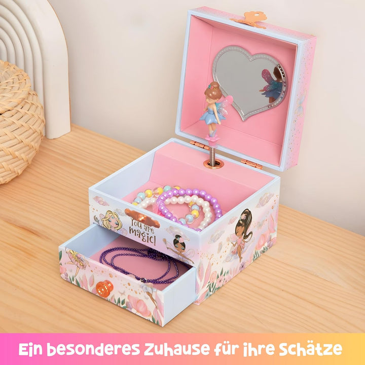 Musikalische Feen-Schmuckkiste für Mädchen – Kinderspieluhr, drehende Prinzessin und Spiegel, Prinze