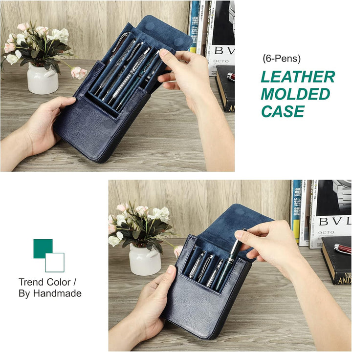 Hiram Leder-Füllfederhalter-Etui für 6 Stifte, Tragbare Aufbewahrungsbox für Stifte aus Pflanzlich G