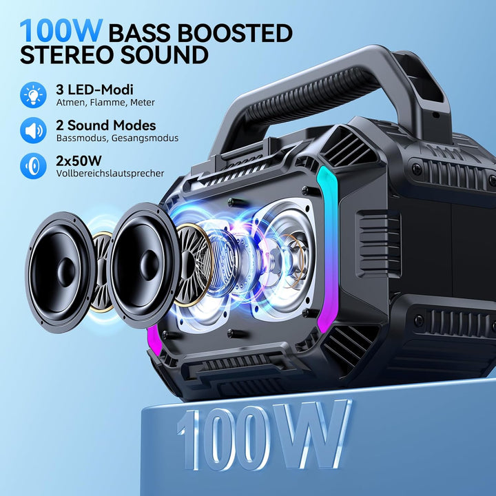 Wilody 100W Tragbare Bluetooth Lautsprecher Box,Bluetooth Lautsprecher mit Licht,Musikbox Bluetooth'