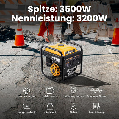 maXpeedingrods Inverter Stromgenerator 3500W Benzin 4 Takt mit zwei 230V Steckdosen Leise und leicht