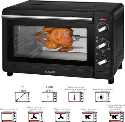 Bomann MBG 6023 CB Multi-Backofen, 30 Liter Backraum, Umluft + Ober- und Unterhitze, inkl. Drehspies