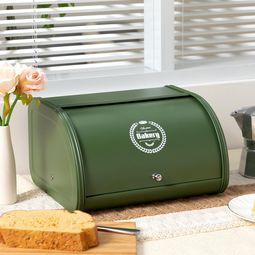 HollyHOME Bread Bin with Stainless Steel Body Metal Bread Bins for Kitchen Bread Storage Containers