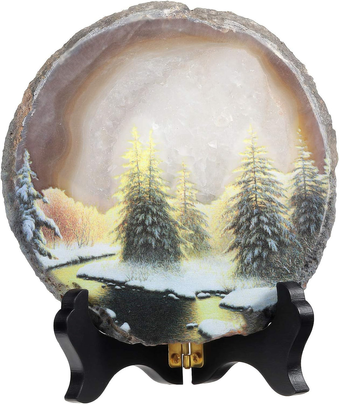 KYEYGWO Unregelmässige Achat Scheiben mit Holz Ständer, Achatscheiben Edelstein Feng Shui Desktop Or