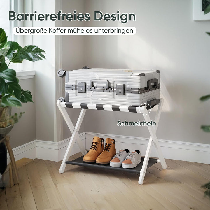Semiocthome Kofferständer, Faltbarer Gepäckträger aus Bambus mit Ablage für Gästezimmer, Schlafzimme