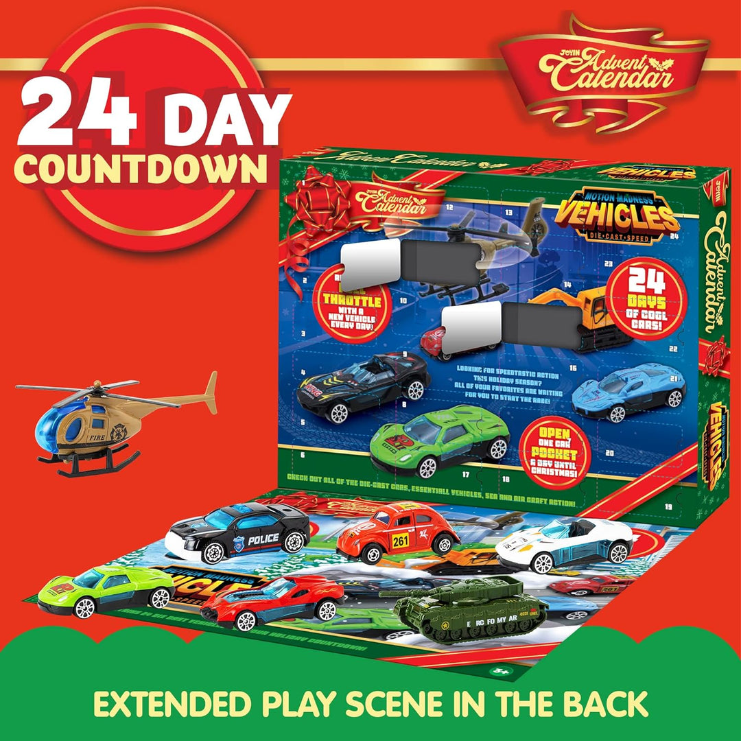 JOYIN Adventskalender 2023 Kinder mit Diecast Autos Fahrzeuge Baustellen Lastwagen Spielzeug aus Leg