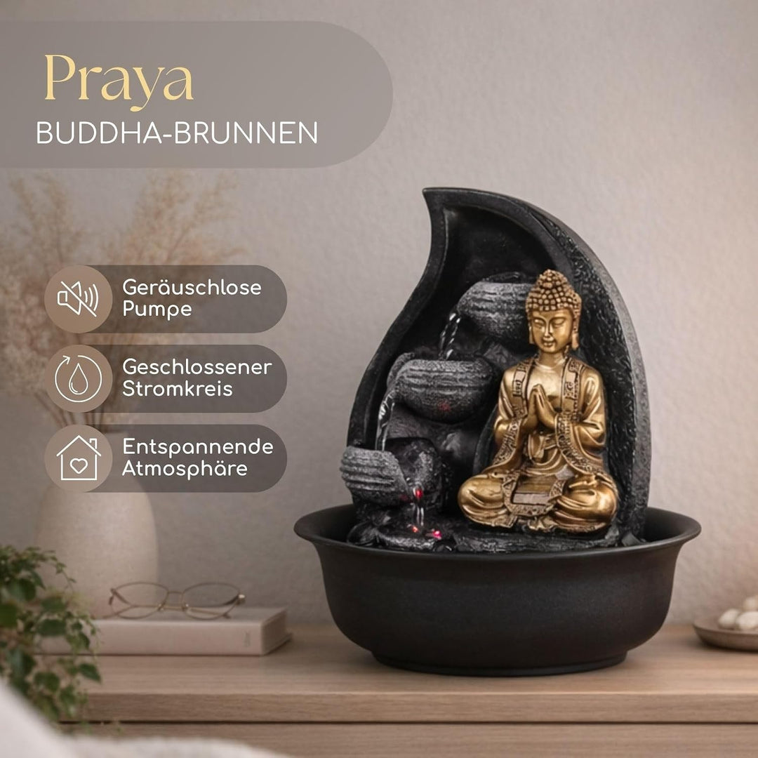 Zen Light Praya Zimmerbrunnen mit Pumpe und LED-Beleuchtung, Kunstharz, Gold Single, Single