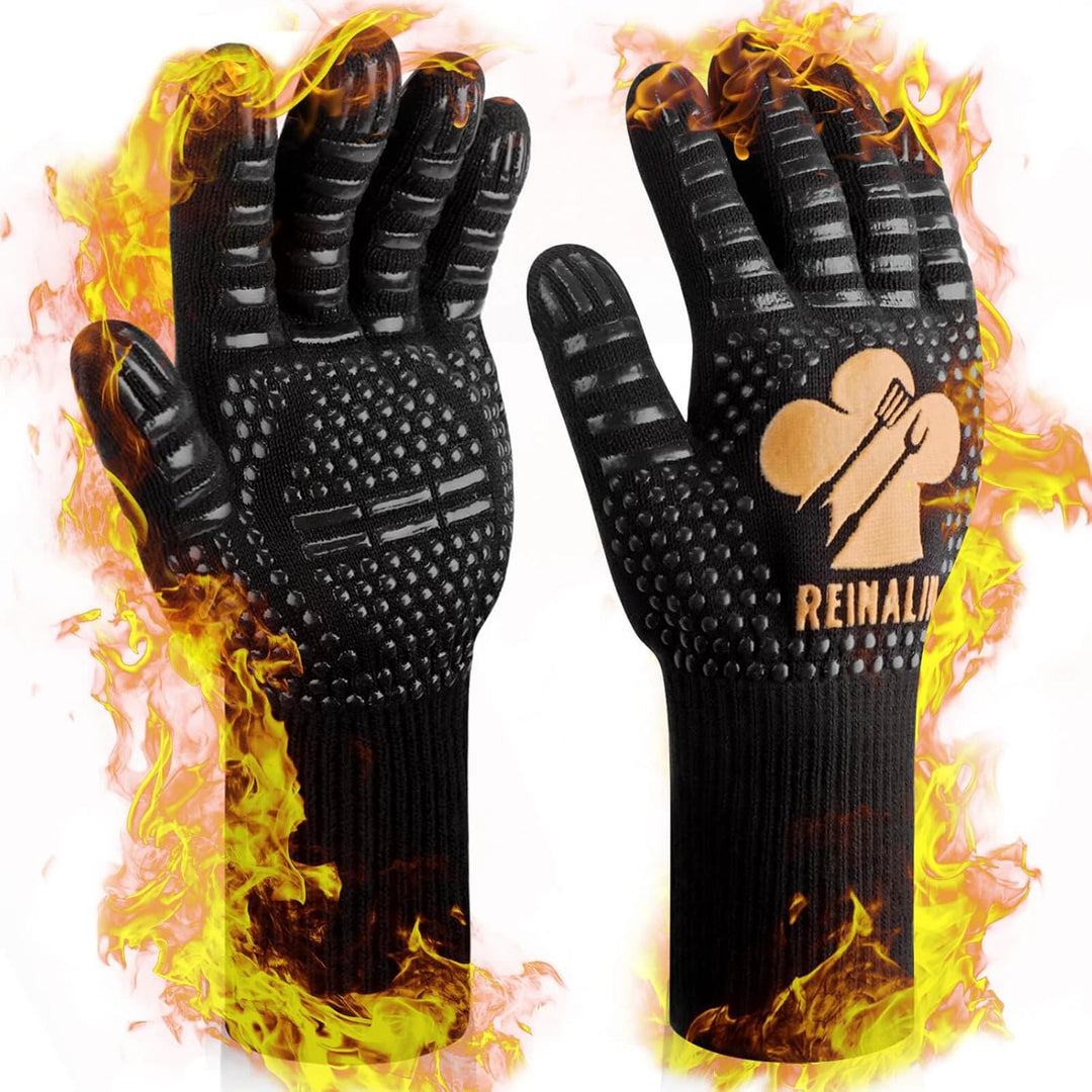 Reinalin Grillhandschuhe Hitzebeständig bis 800°C, Ofenhandschuhe Topfhandschuhe Feuerfeste Handschu