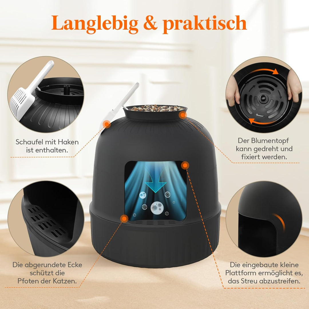 Lifewit Katzenklo Blumentopf mit Pflanze & Schaufel, Katzenklo Versteckt, Katzentoilette XXL mit Ger
