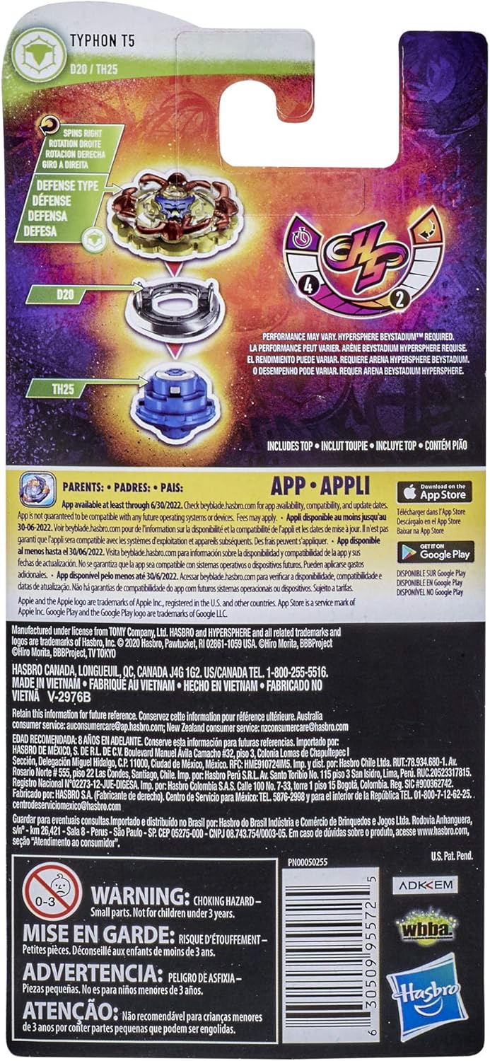 Beyblade Burst Rise Hypersphere Typhon T5 Einzelpackung – Verteidigungstyp Rechtsdrehendes Kampf-Top