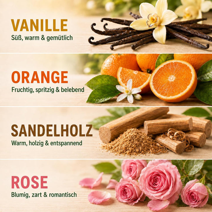 Kerzensand mit Duft Elegance Set 4x150g – [Vanille/Orange/Sandelholz/Rose] – 12 Dochte inklusive – 1