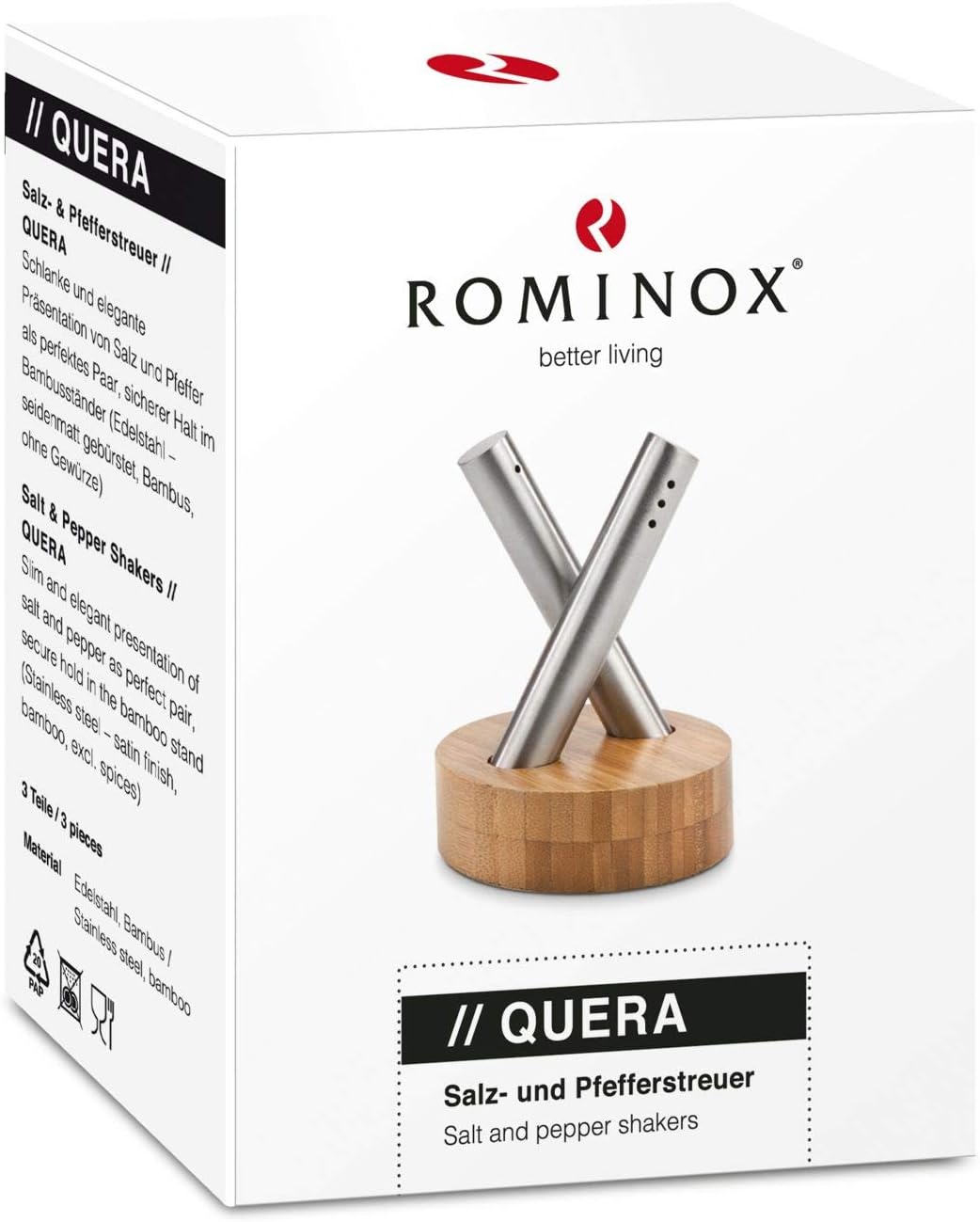 ROMINOX Geschenkartikel Salz- & Pfefferstreuer // Quera – Schlank und elegant, Zwei Edelstahl Streue