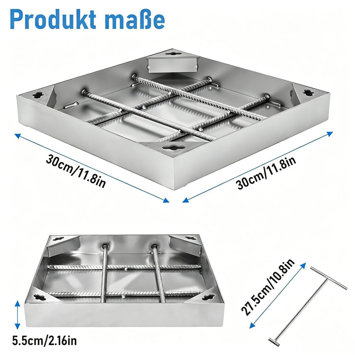 Schachtabdeckung 300 x 300mm mit Rahmen Versenkte 201 Edelstahl Schachtdeckel mit 2 Handgriffe Unsic