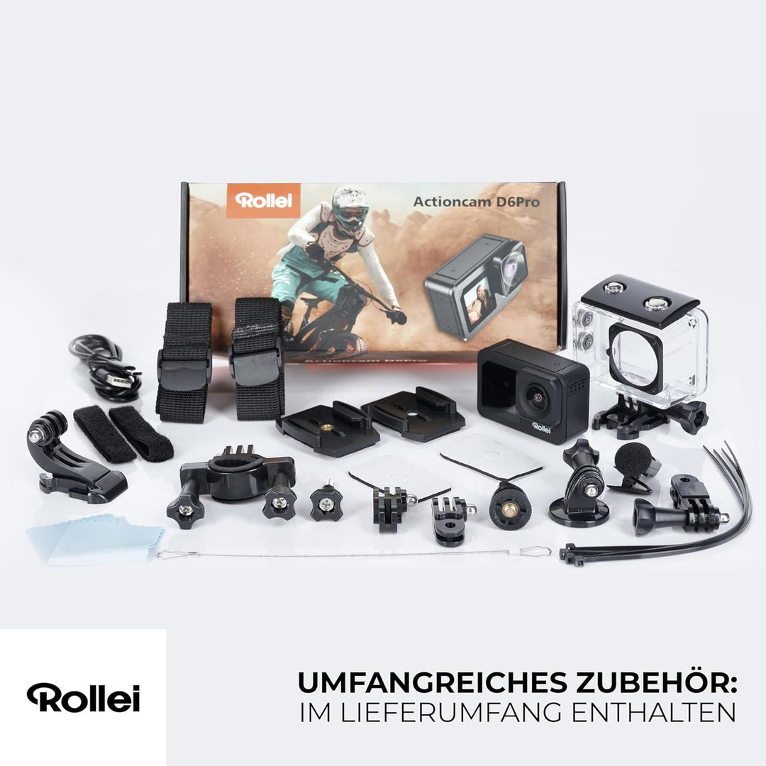 Rollei Actioncam D6Pro - 5K-Video, 2,2" IPS-Touchscreen, Wasserdichtes Gehäuse bis zu 30 m, 6-Achsen