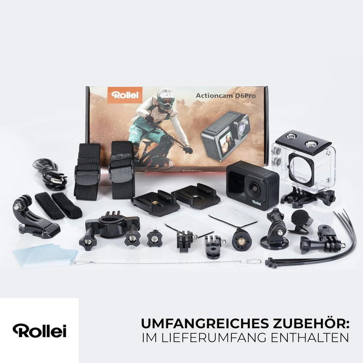 Rollei Actioncam D6Pro - 5K-Video, 2,2" IPS-Touchscreen, Wasserdichtes Gehäuse bis zu 30 m, 6-Achsen