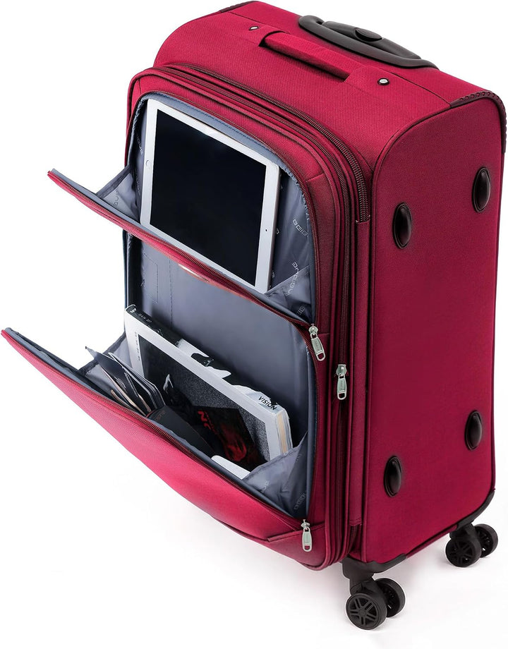 BEIBYE Kofferset Trolley Gepäckset Stoff Dehnungsfuge Koffer Reisekoffer (Weinrot), Weinrot